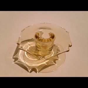 Vintage New Martinsville Glass Notched Hexagon Yellow/Amber Candlestick Holder